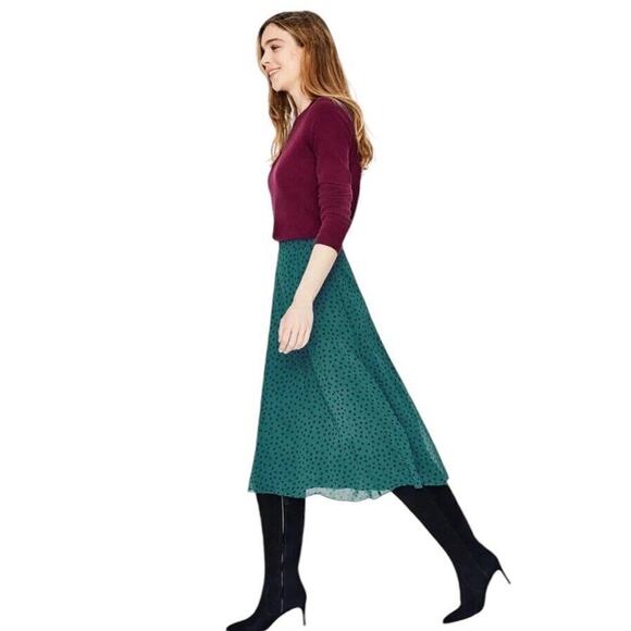 Boden Serena Midi Skirt US 4P Green Polka Dot Chiffon Flare A Line Flowy NWT - Picture 15 of 16